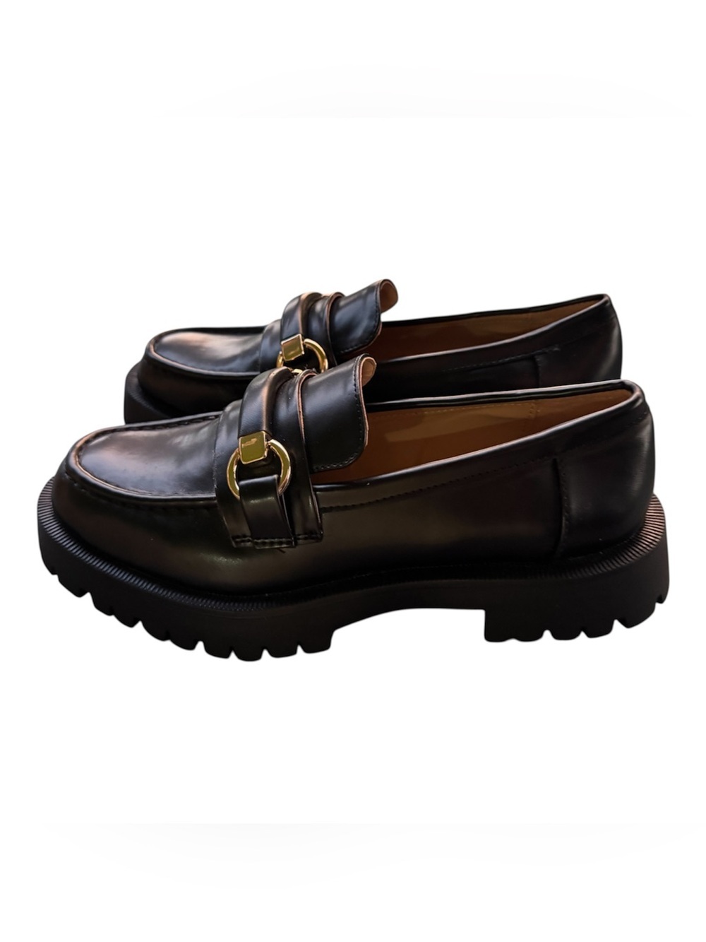 ZARA Black Leather Horsebit Chunky Lug Sole Platform Loafers Size 36 - Picture 2 of 10